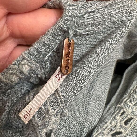 Free People Kiss Kiss Light Teal Boho Tunic Flowy Eyelet Dress Large - Picture 5 of 10